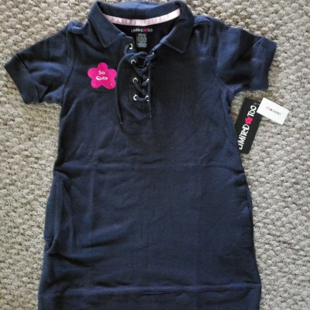 LIMITED TOO Girl's Lace-Up Navy Polo Dress,  M-5/6